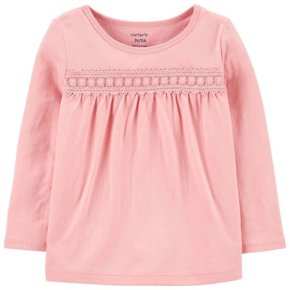 Carter's NWT Baby Girl 18 Month Light Pink Long Sleeve Shirt Ruched Floral Top
